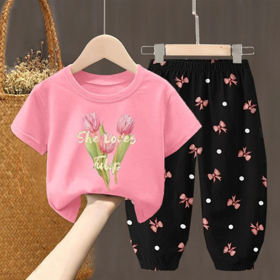 Summer Sets Childrens Clothing Girls Kids Toddler Clothes Cute Fashion T-shirt Top Pants 2PCS Baby Girl Clothes 250515