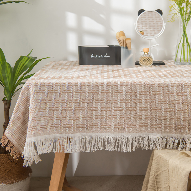A0907 Nordic tablecloth cotton yarn high-grade tablecloth coffee table cloth tassel wear-resistant tablecloth dust-proof waffle table cloth round tabl