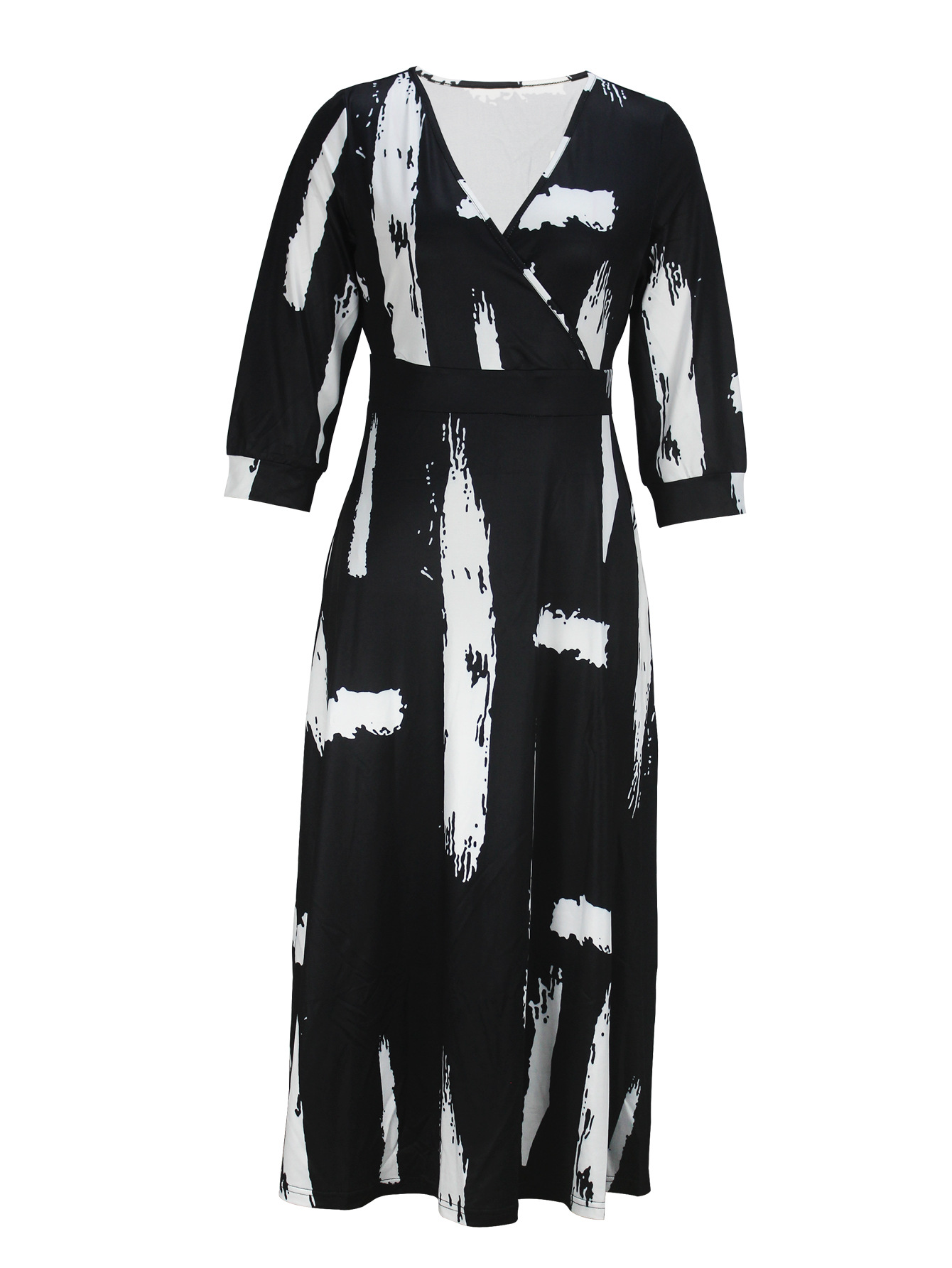 Plus Size Dresses Artistic Black White Print Maxi Dress Elegant Fashionable Women's Gown Sexy 2025 Style
