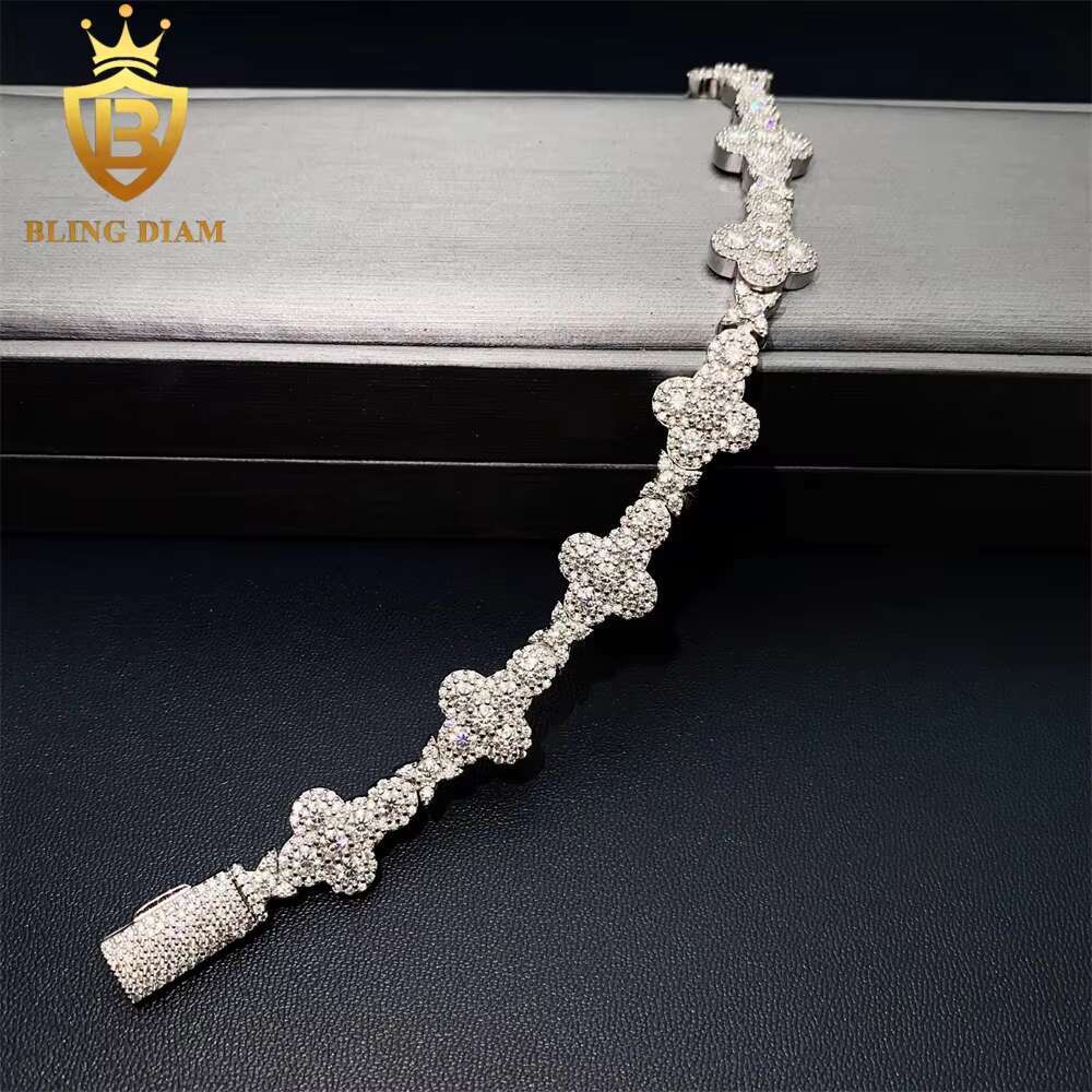Iced Out 925 Silver Pass Diamonds Tester Moissanite Cuban Link Chain 10mm 13mm Flower Cross Bracelets