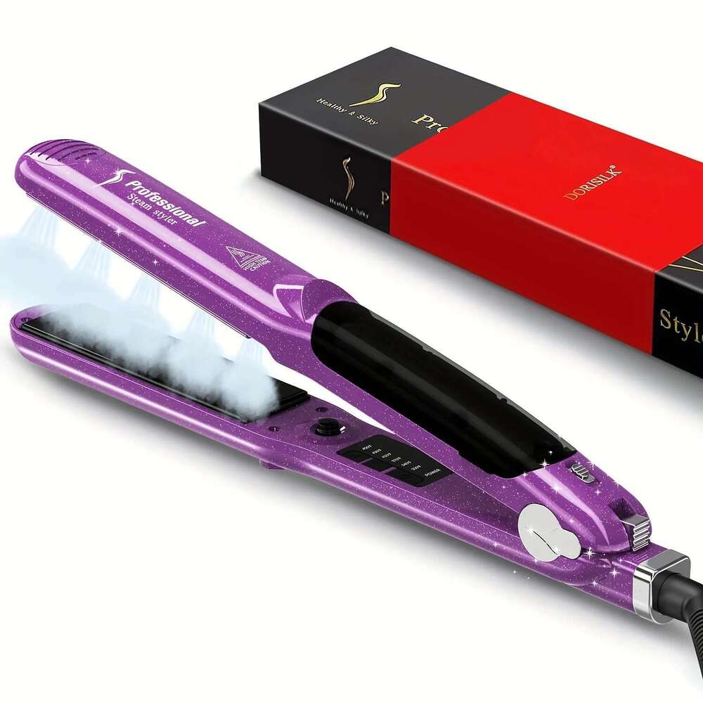 Steam Straighteners for Hair Professional Salon Ceramic Tourmaline Vapor Flat and Curler 2 in 1 Straightening Curling Iron