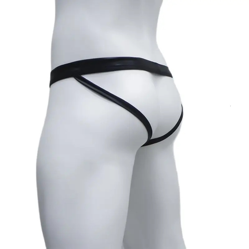 CLEVER-MENMODE Sexy Men Thong Lingerie Jockstrap Underwear Pu Faux Leather G String Panties Tangas Open Butt Underpants 250515
