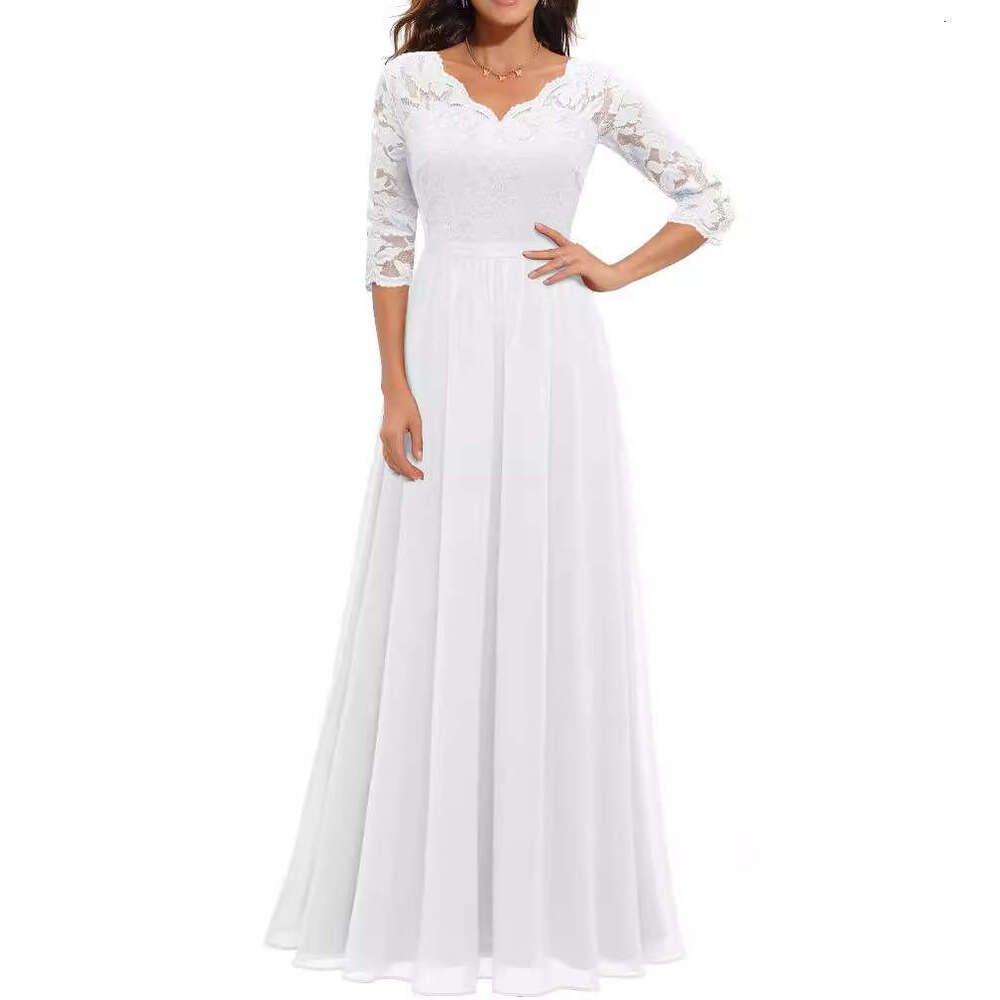 White Dress Maxi Dress 6 Colors, 4 Sizes, New Hot Selling Dresses With Lace Patchwork, Long Waist Collection, Noble Dress, Dress KQ