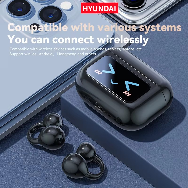 HYUNDAI M100 Wireless Bluetooth Headphones ENC Ear Clip Earbuds LED Digital Display Earphones Touch Control With Mic Earphones For Sports