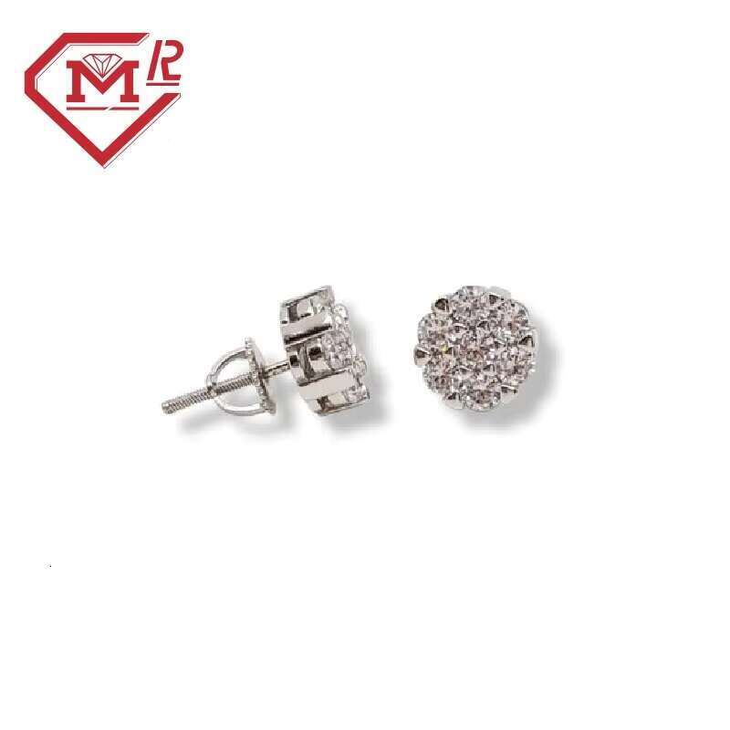 Flower cluster round Moissanite sterling sier screw back hip-hop earrings