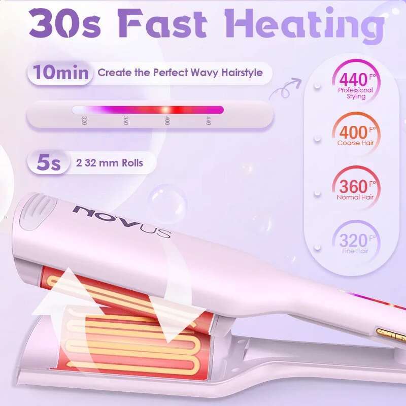 NOVUS 32mm iron anti-scalding 6000W negative ion curling head 30 seconds fast heating Christmas gift