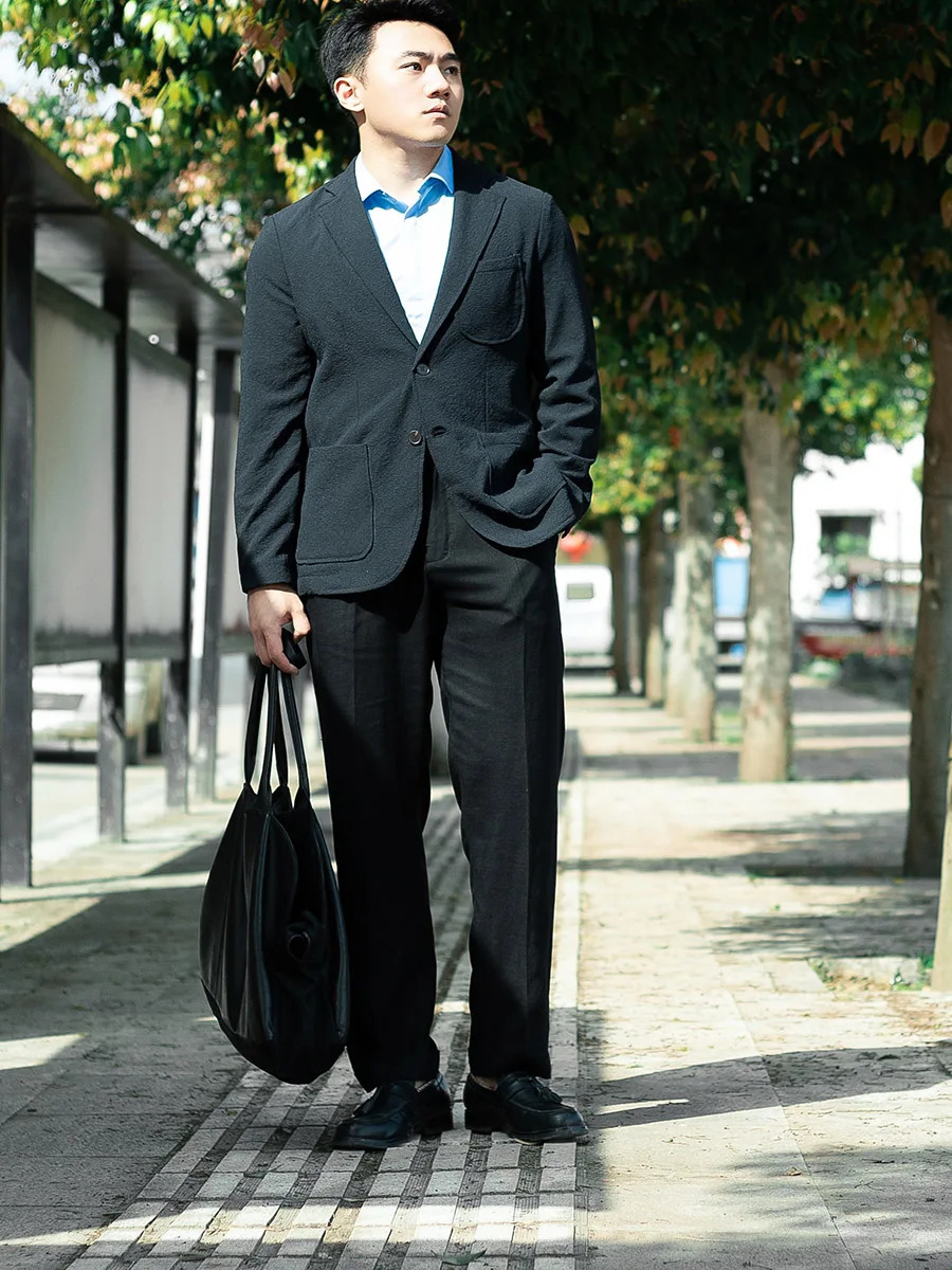 Spring and summer black linen Paris button casual pants men Slim microtaper single pleat versatile can be customized large 250515