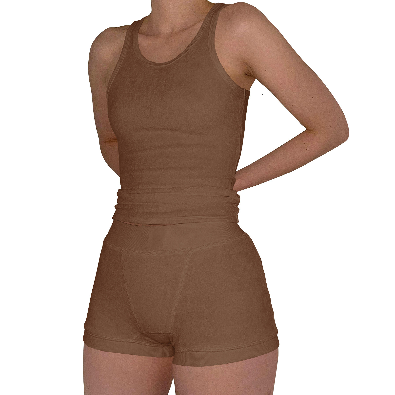 HR23050 Womens Comfortable Casual Cotton Thread Solid Color Two Piece Set