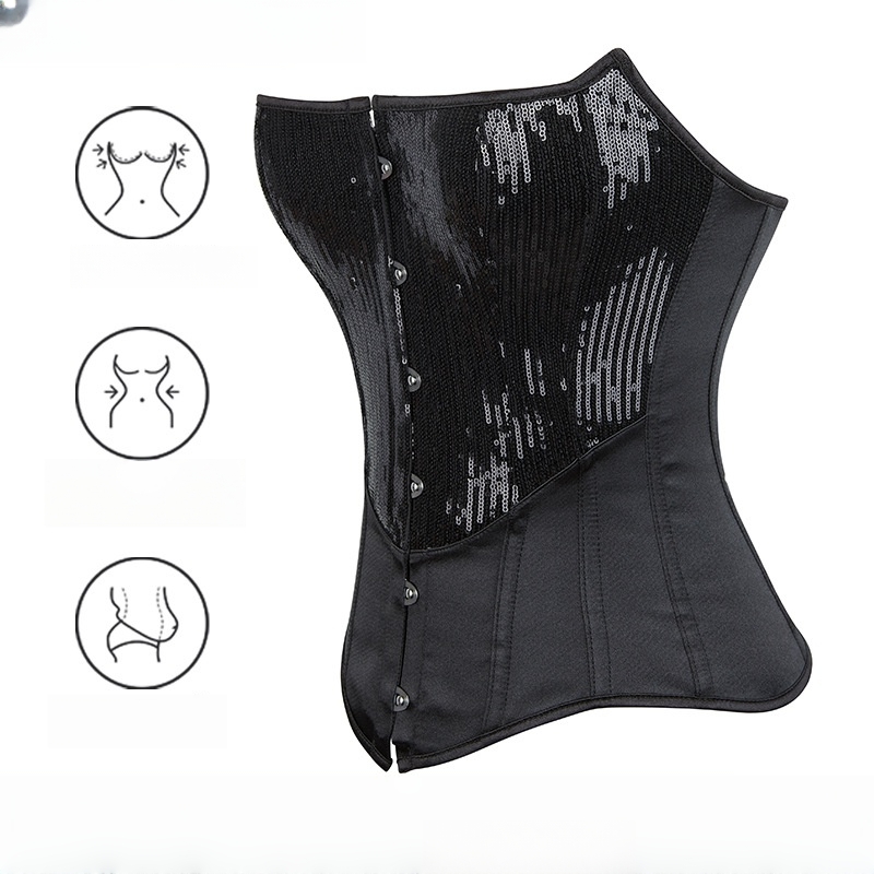 Underbust Corset Spiral Steel Boned Body Shaper Plastic sequins Waist Control Torso Waist Cincher Corselet Top Satin Bustier Corsets Strapless Lace Up