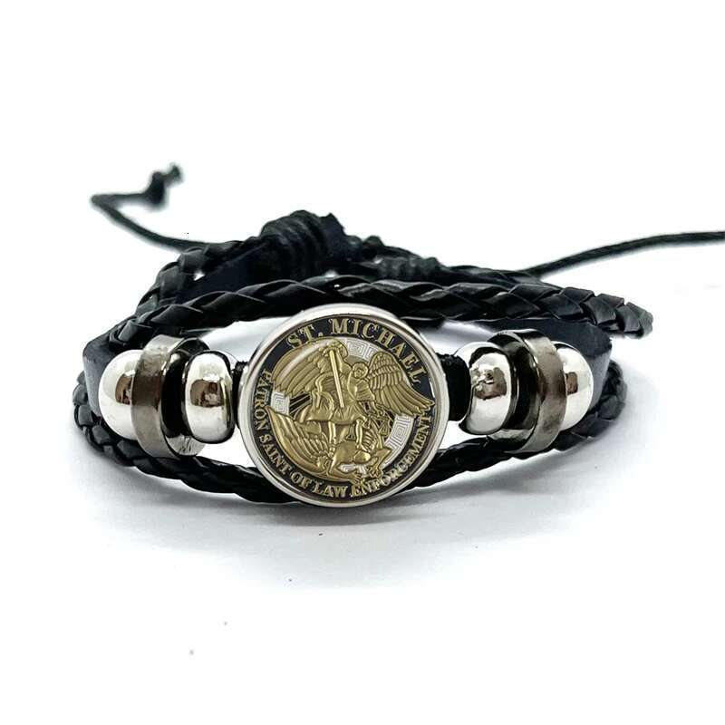 Amulet Symbol Bracelet Archangel St.Michael Protect Me Saint Shield Glass Time Gem Russian Orhodox Woven Bangle For Women Men