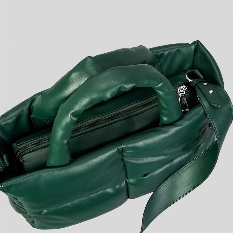 Fashion Leather Padded Tote for Women Designer Quilted Handbags Soft Pu Shoulder Bags Down Cotton Winter Bag Big