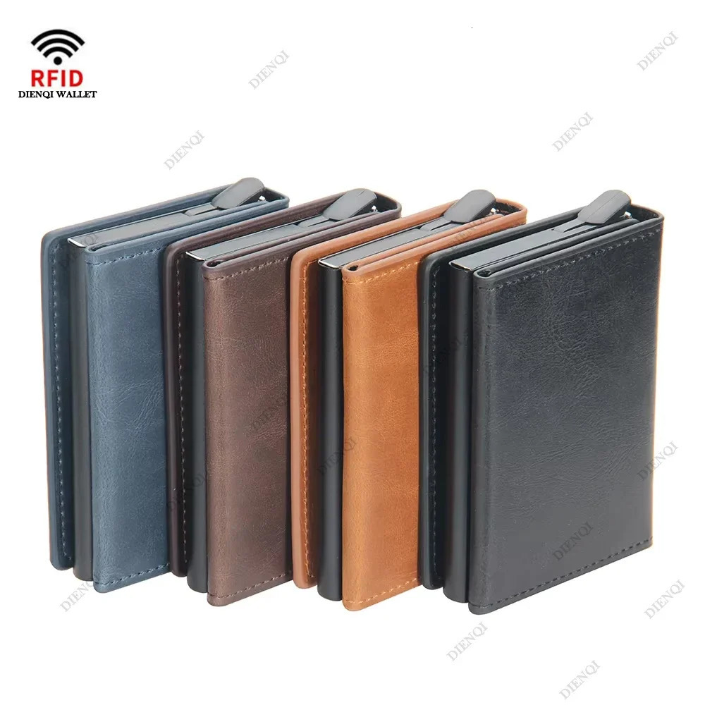 Magnetic RFID Blocking Credit Card Holder Men Wallets Anti Theft Aluminum Metal Pu Leather Small Pop Up Wallet Cardholder Case 250514