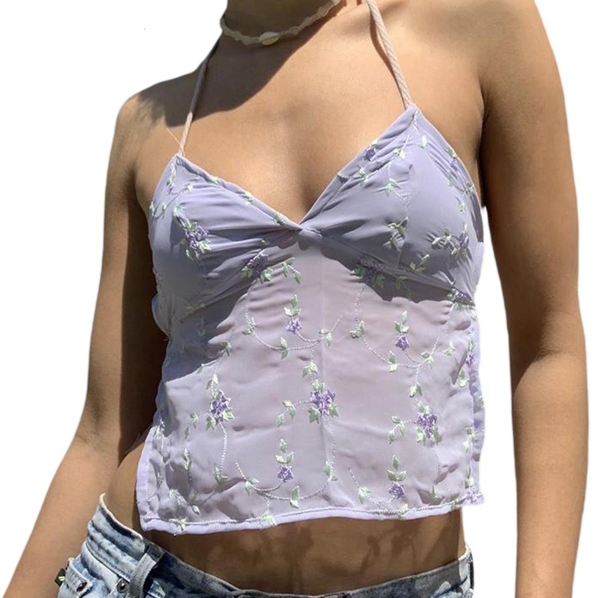 Sexy lace patchwork road north embroidered V-neck camisole womens vest top