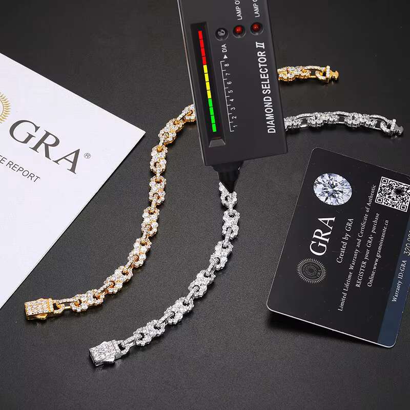 In Stock With Certificate Iced Out Jewelry 7mm Sterling Sier VVS Moissanite Dia Infinity Cuban Link Chain Bracelet