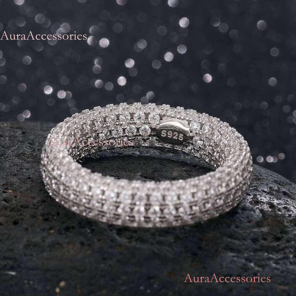 Fashion Hip Hop Jewelry Bling White Gold Plated Sterling Sier Micro Pave VVS Moissanite Dia Finger Band Ring