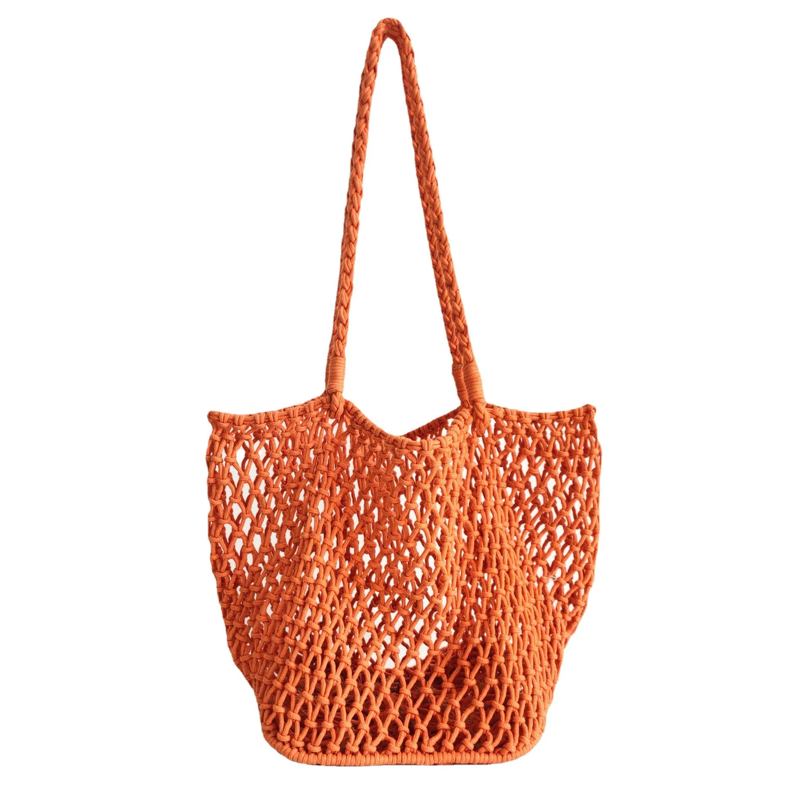 Handmade Woven Bag Hollowed Out Mesh Bag Cotton Rope Single Shoulder Handbag Beach Vacation Leisure Bag 250515