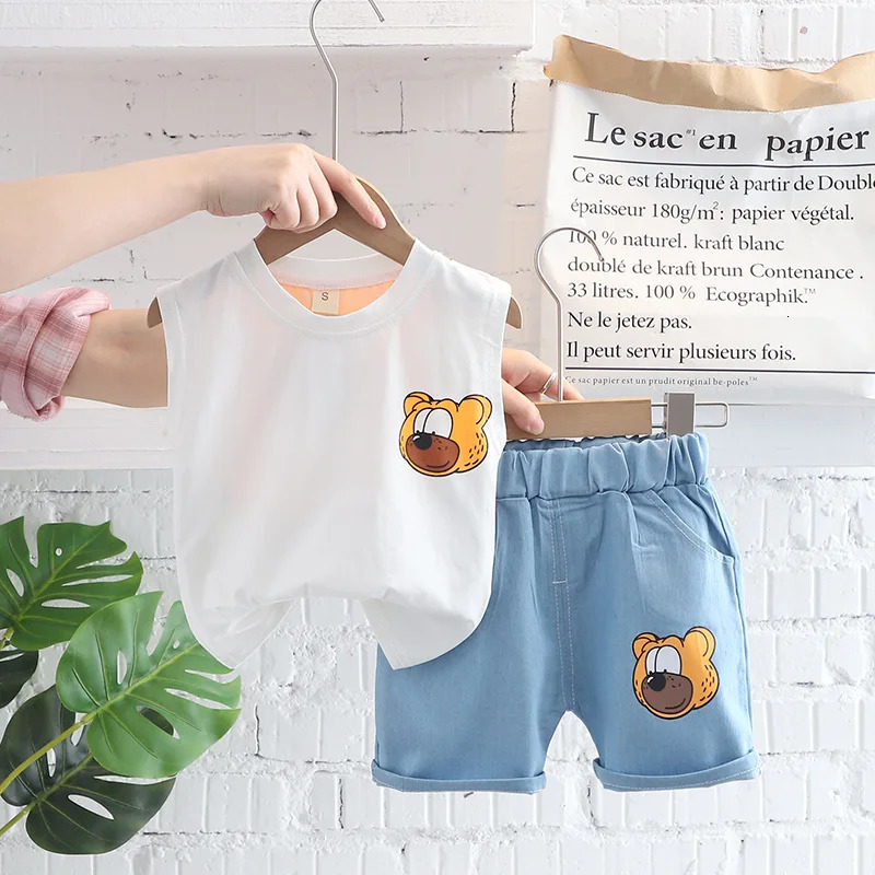 Boys Summer Children Vest Set Boys Clothes Baby Cartoon Bear Sleeveless T-shirts Shorts 2pcs Casual Sport Sets 250515