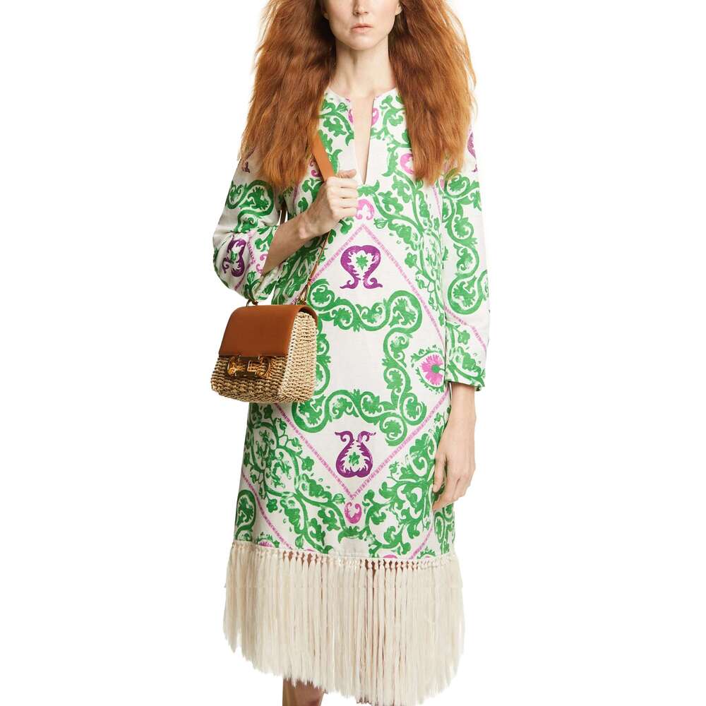 CHCH Dress Summer New V-Neck Loose Tassel Design Women's 3/4 Sleeves