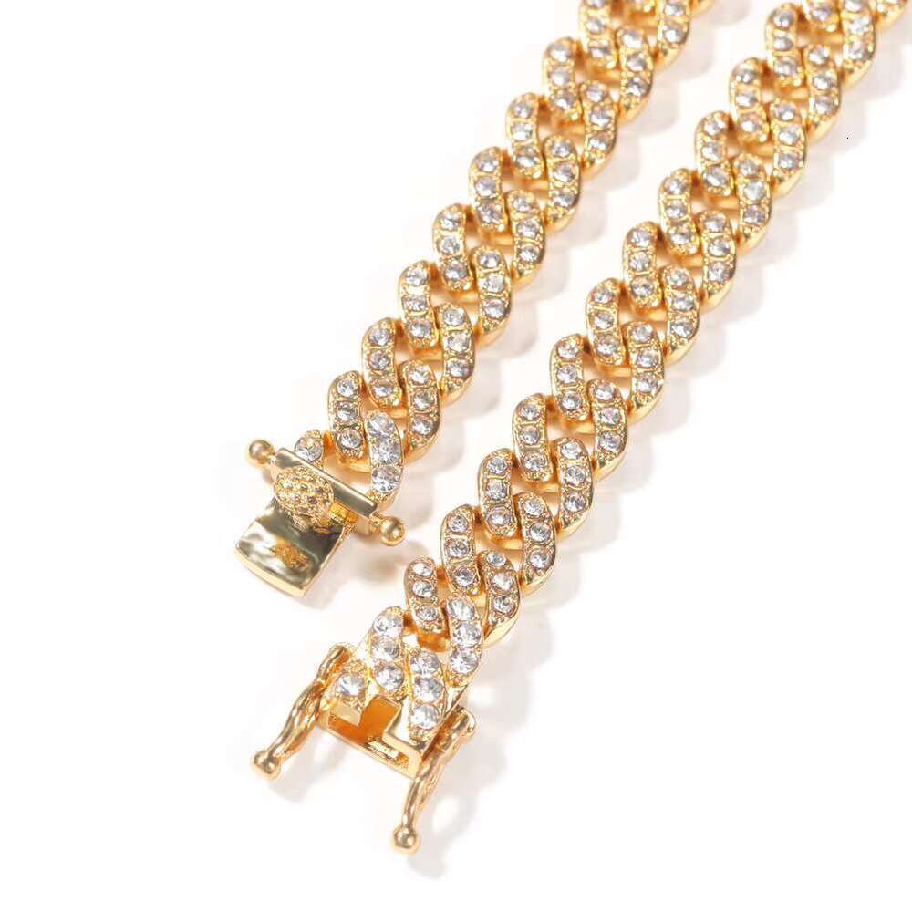 DHCollections 9mm Iced Out Cuban Link Chain Necklace Bracelet Set Hiphop Style Gold Silver Rhinestone Jewellery for men