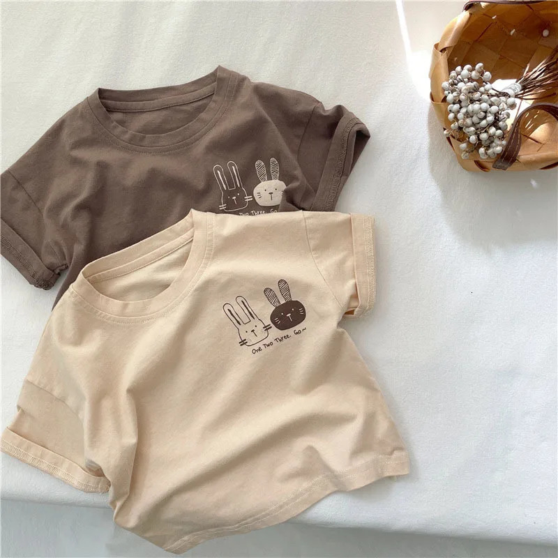 Boys T-shirt Summer Edition Children Short Sleeve T-shirt 3-10 Year Old Girls Cotton Round Neck Top Boys Cute Rabbit Sports Top 250515
