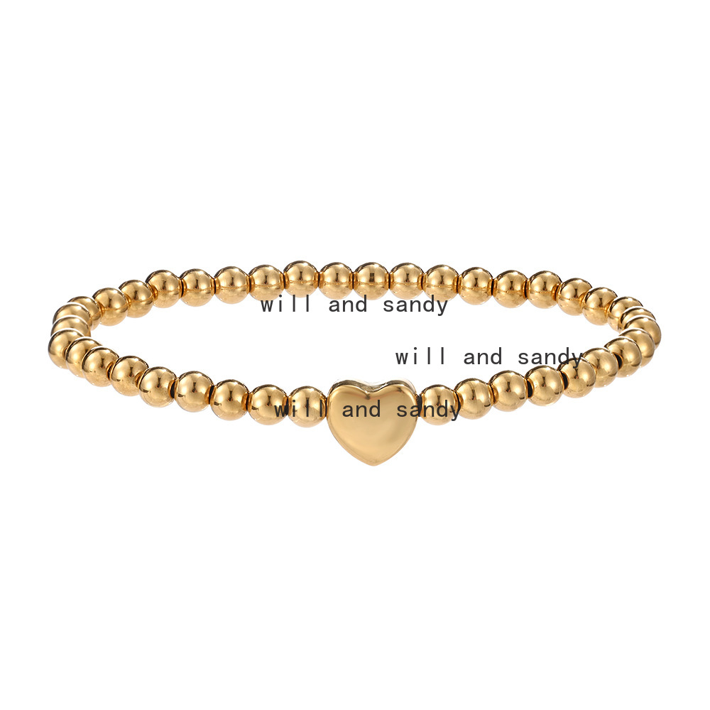 Non Tarnish Stainless Steel Beads Love Heart Charm Bracelet 18k Gold Plated Elastic Strand Bracelets Wristband Cuff for Woman Man Gift Fashion Designe