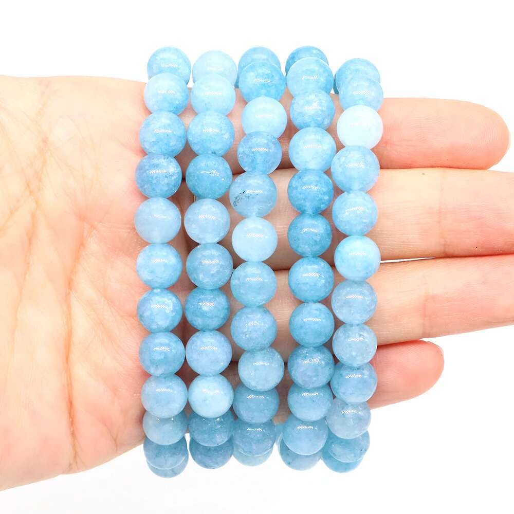 Fashion Natural Aquamarine Quartz Bracelet Men And Women Yoga Meditation Charm Jewelry Healing Elastic Rope Couple Bead 6/8/10Mm