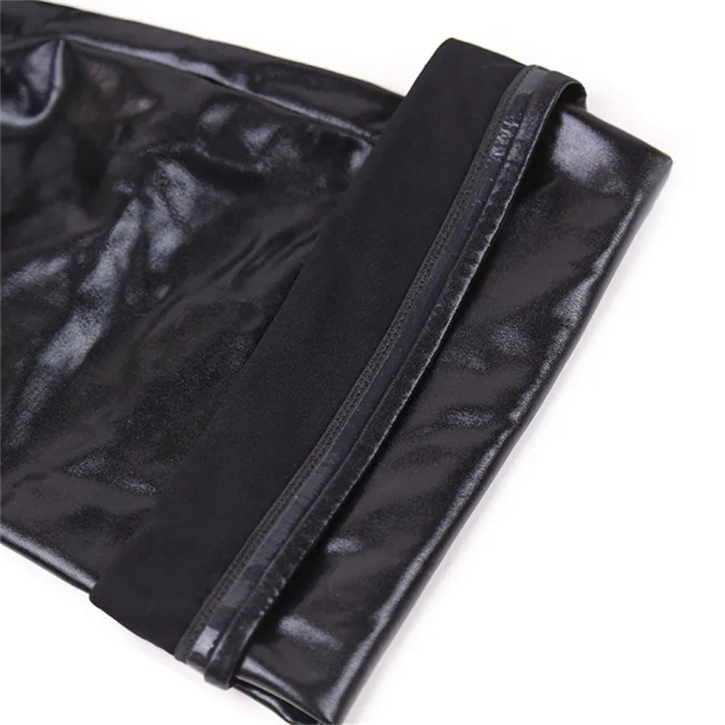 Women Sexy Latex Zipper Stockings Ladys Black PVC Pole Dance Leather Erotic Clubwear Length Over Knee High Stockings 250515