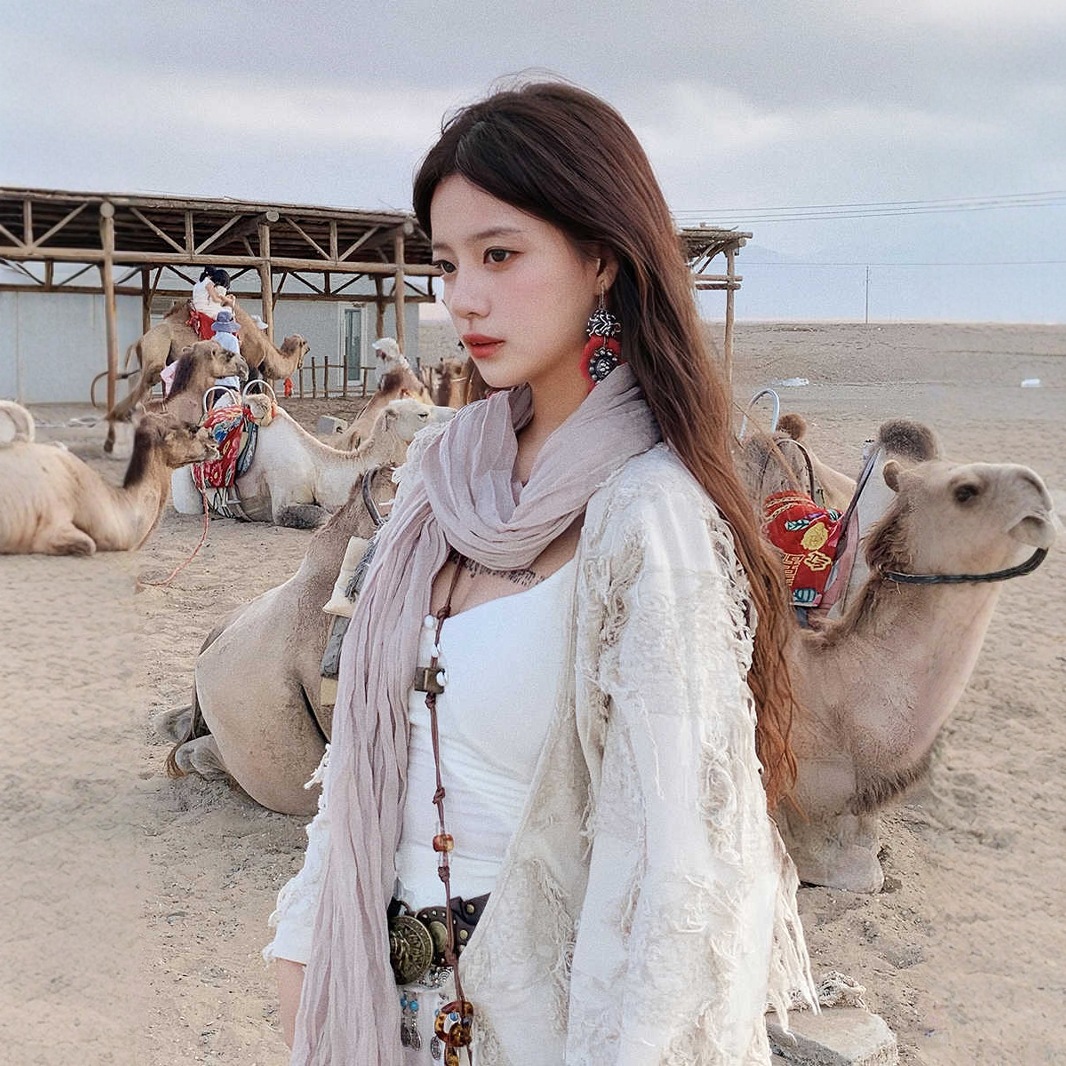 K722 Beige retro literary cotton and linen scarf women's spring and autumn northwest travel shawl wasteland style vintage silk scarf shawl