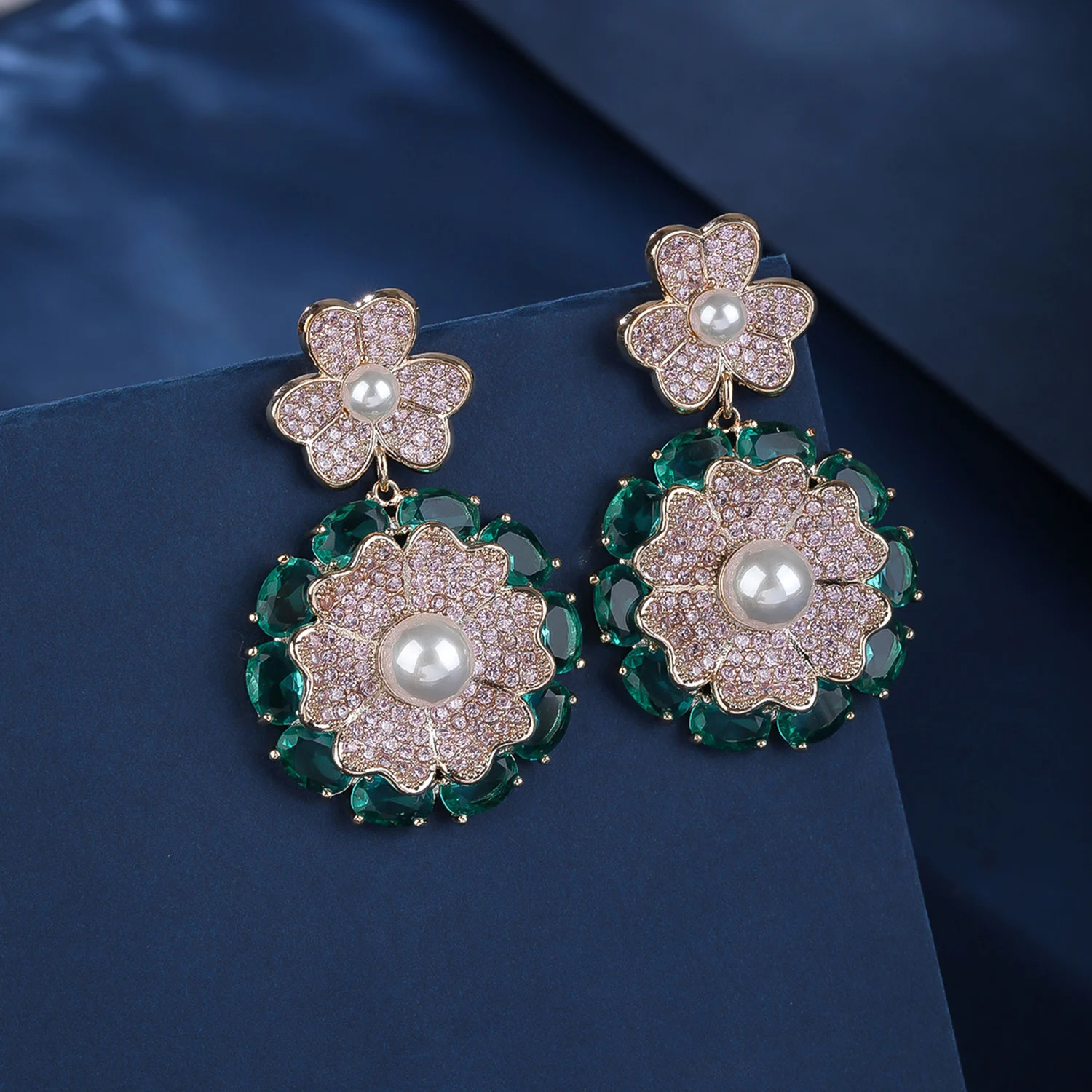 Fashion Cubic Zirconia Crystal Pearl Flower Earrings for Women Bridal Wedding Jewelry Accessories Gift CE12132 250515