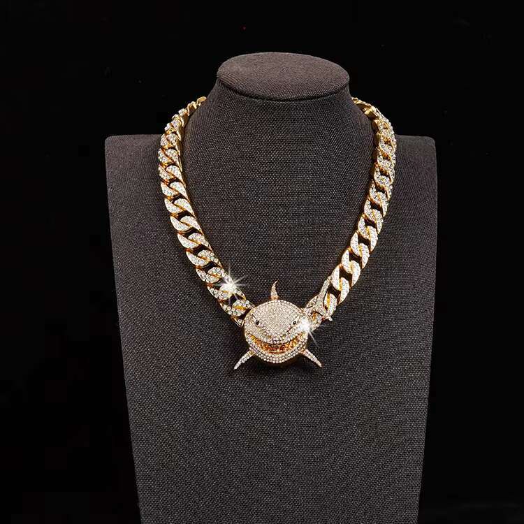 Fashionable Domineering Big Shark Pendant Necklace Dia Hip-hop Cuban Chain Jewelry for Men