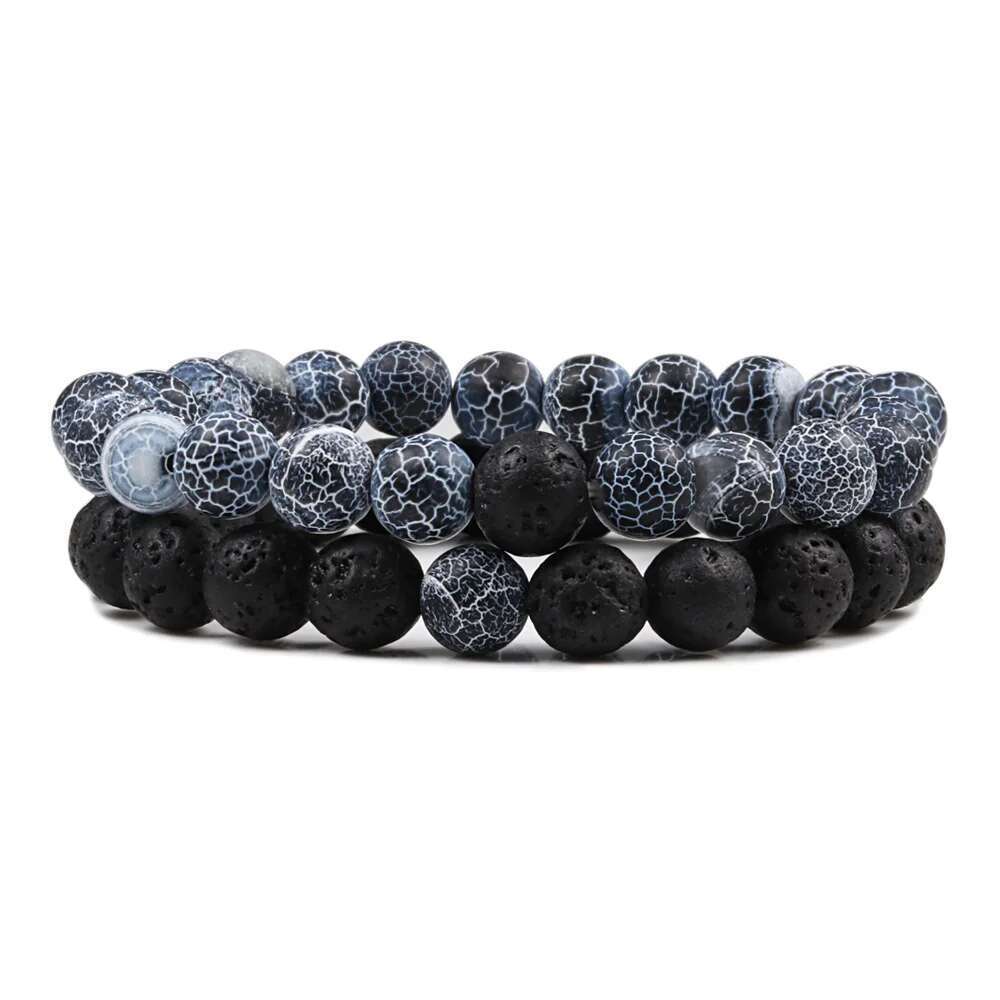 1-2Pcs Beaded Bracelets Bangles Set Natural Lava Stone Couples Distance Energy Elastic Rope Men Women Best Friend Jewelry Gift