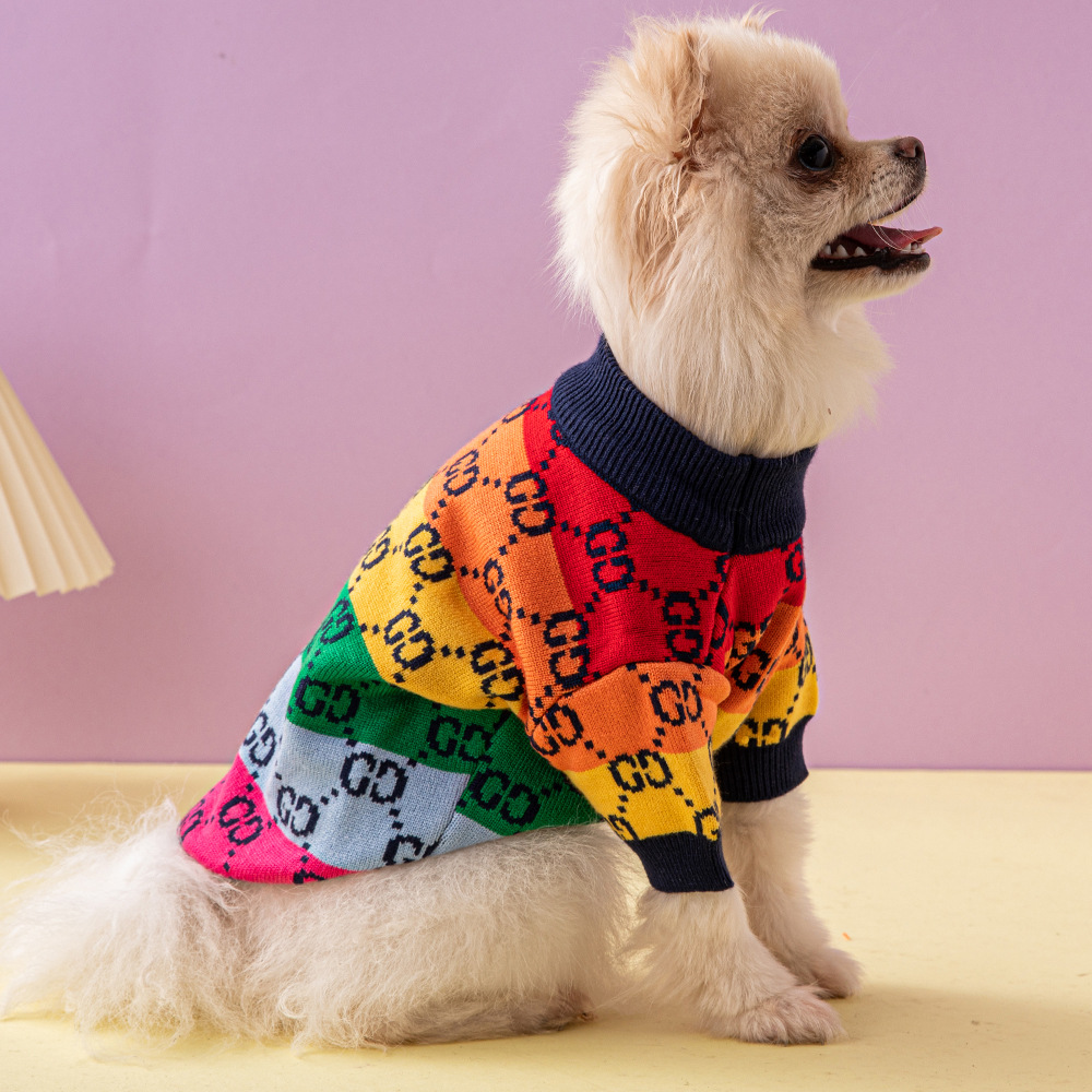 Designer Dog Clothes Dog Sweater, Colorful Knitted Classic Letter Puppy Sweater Winter Warm Dog Clothes for Small Medium Dogs, Fleece Sweater Cat Dog Pullover XL A378