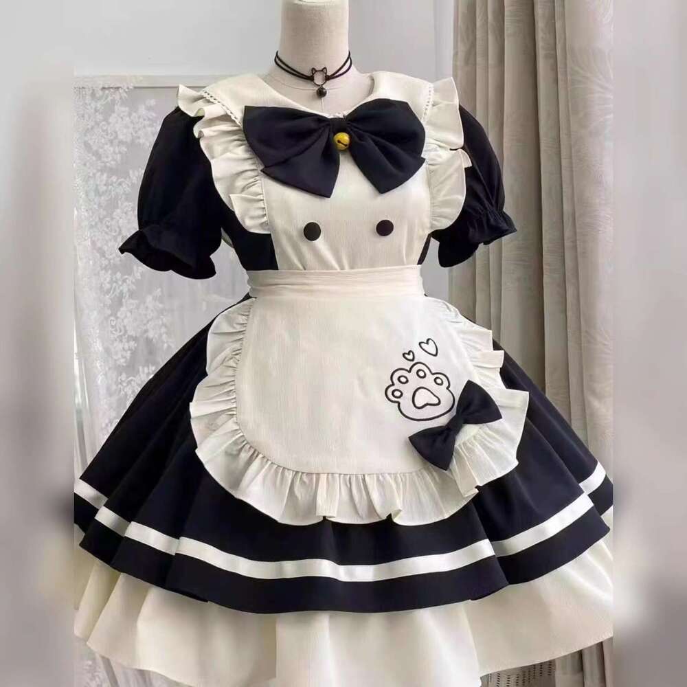 Lovely Soft Girl Costume Bow Dog Short Servant Lolita Sweet Set