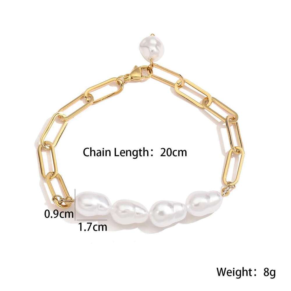 NEWBUY Brand Non-Fading Gold Color Paper Clip Chain Pearl Bracelet For Elegant Women Stainless Steel Party Jewelry