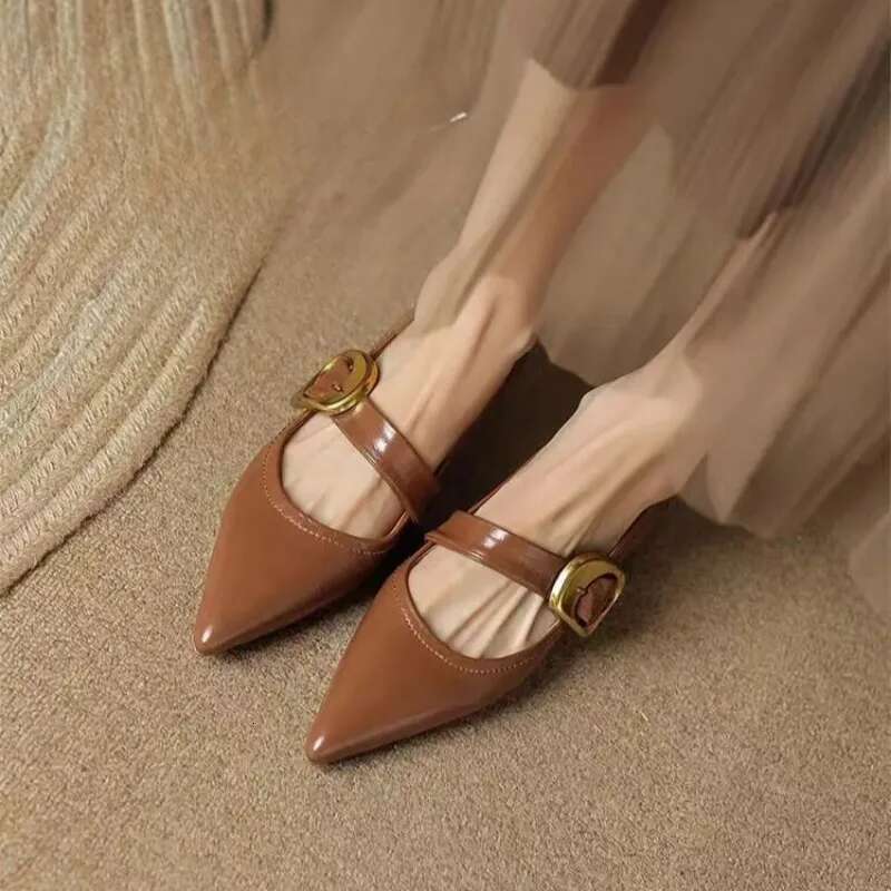 2025 New Flat Bottom Temperament Women's Single Autumn Pointed French One Button Mary Jane Soft Sole Shoes for Women 35-40