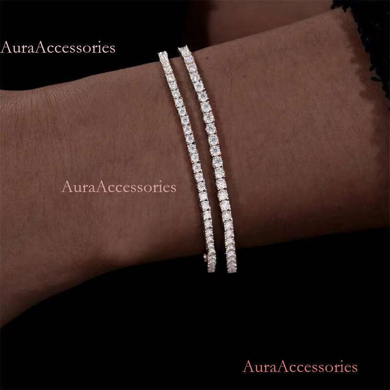 Factory Price Dia 2mm 2.5mm Chain Sier Vvs Moissanite Hip Hop Iced Out Tennis Bracelet