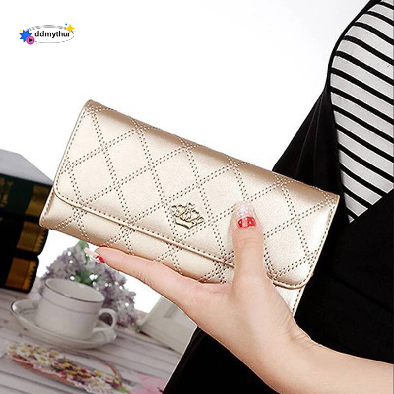 Women's PU Leather Long Wallet - Dia Pattern Clutch with Crown Buckle, Phone Bag & Card Holder, Fashion Ladies Purse ddmythur