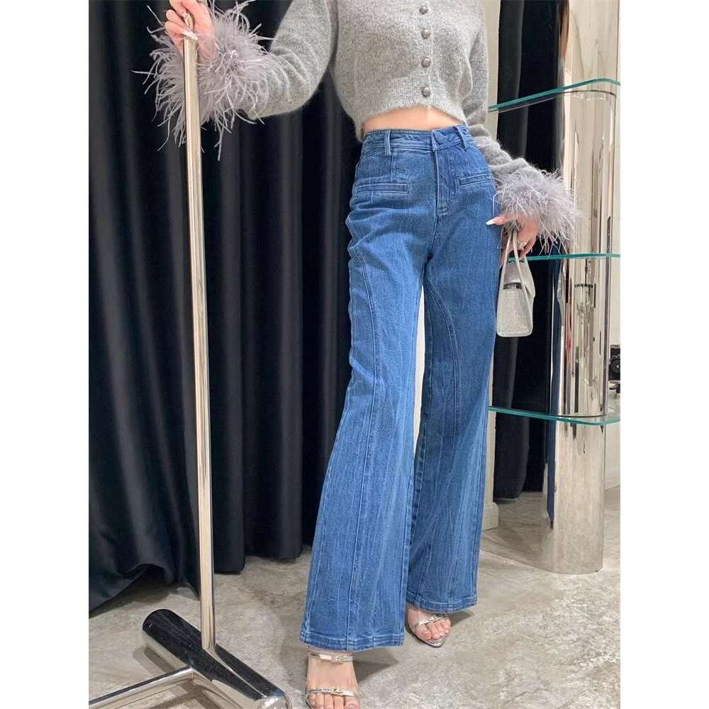 TWOTWINSTYLE Solid Designer Patchwork Bowknot Denim Pant For Women High Waist Spliced Button Streetwear Wide Leg Pants Female Designer