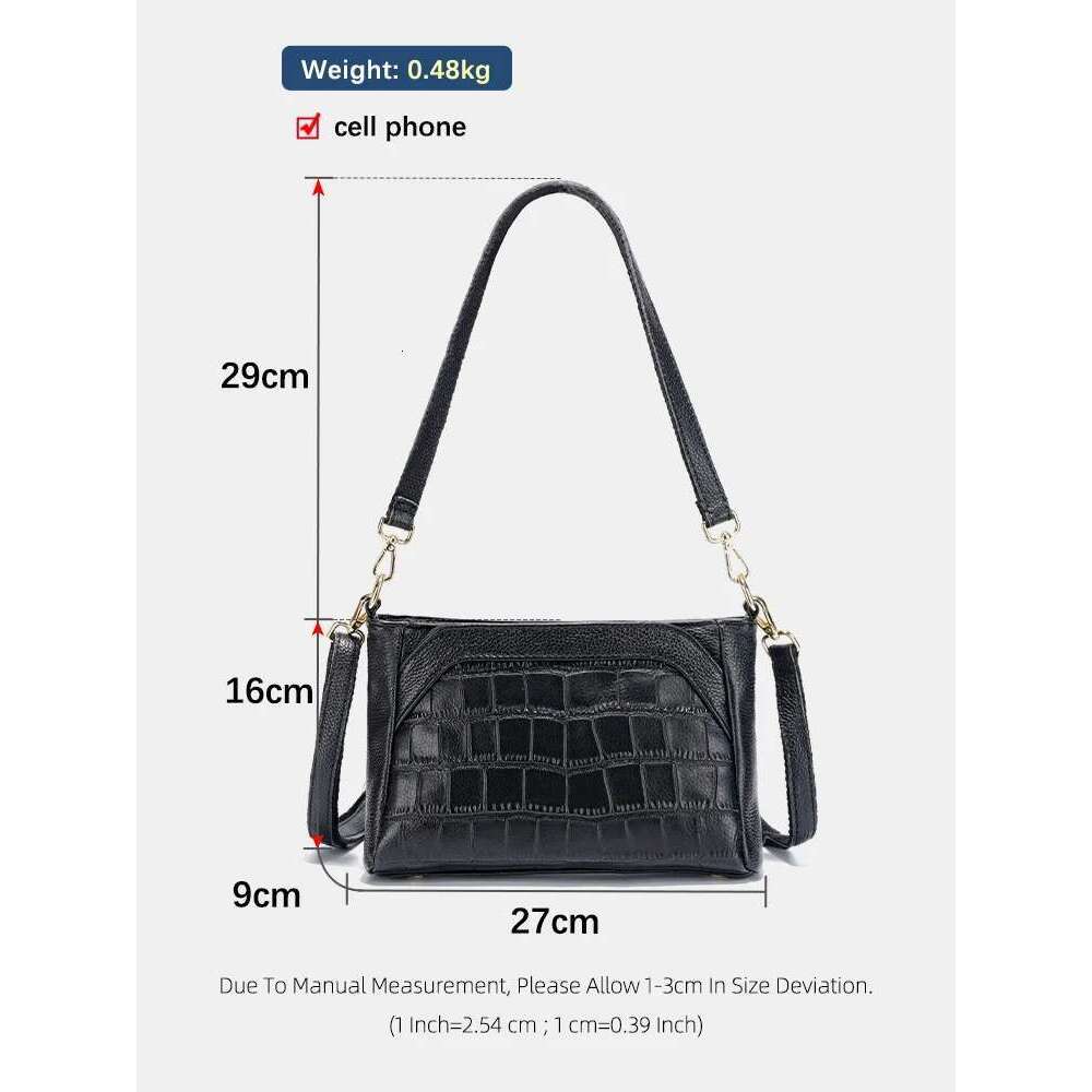 Zency Women's Cowhide Leather Shoulder Large Capacity Handbag With Stone Rose Flower Alligator Pattern Vintage Crossbody Bag