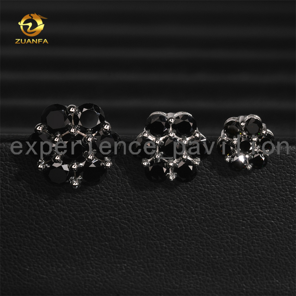 8mm 12mm 15mm Fashion Flower Earring Cluster Moissanite Diamond 925 Sterling Silver Iced Out Moissanite Screw Back Earrings