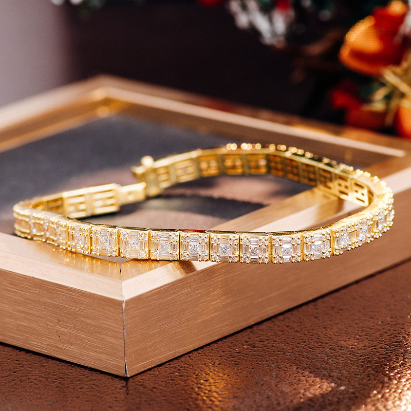 Provence New Women Men Bracelet Silver with 14K Gold Plated DEF VVS Moissanite Diamond Tennis Bracelet for Anniversary Birthday Mother's Day Gift