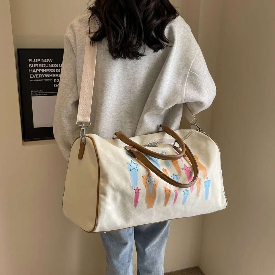 Colorful Meteor Pattern Women's Boston Travel Large Capacity Canvas Shoulder Duffle Crossbody Bag With Shoe Compartment