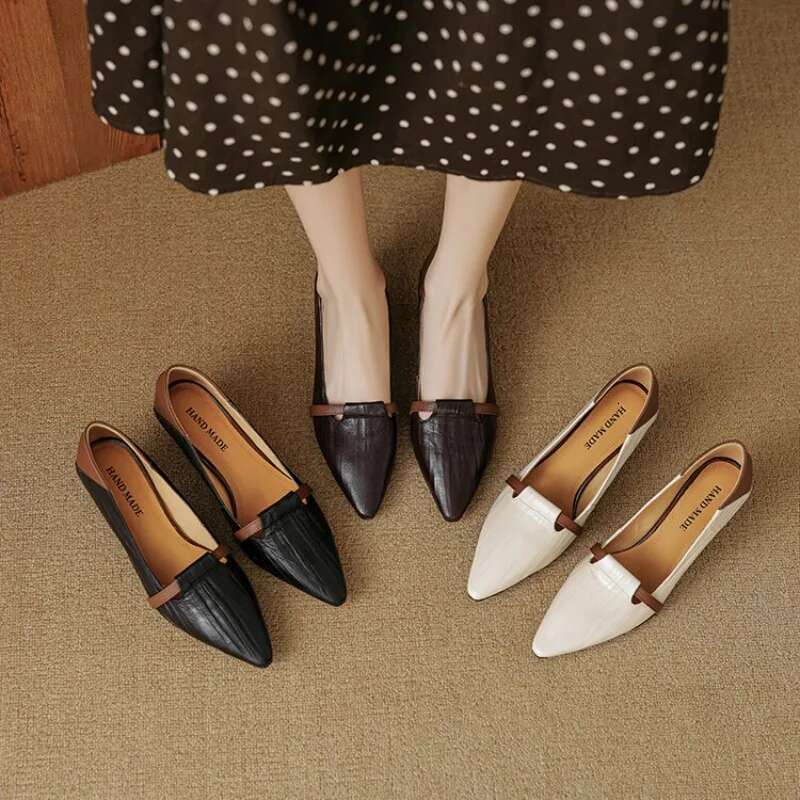 Women's Fashion Light Weight Brown Slip-On Flat Casual Black PU Leather Office Loers Spring Season Women Shoes Shallow