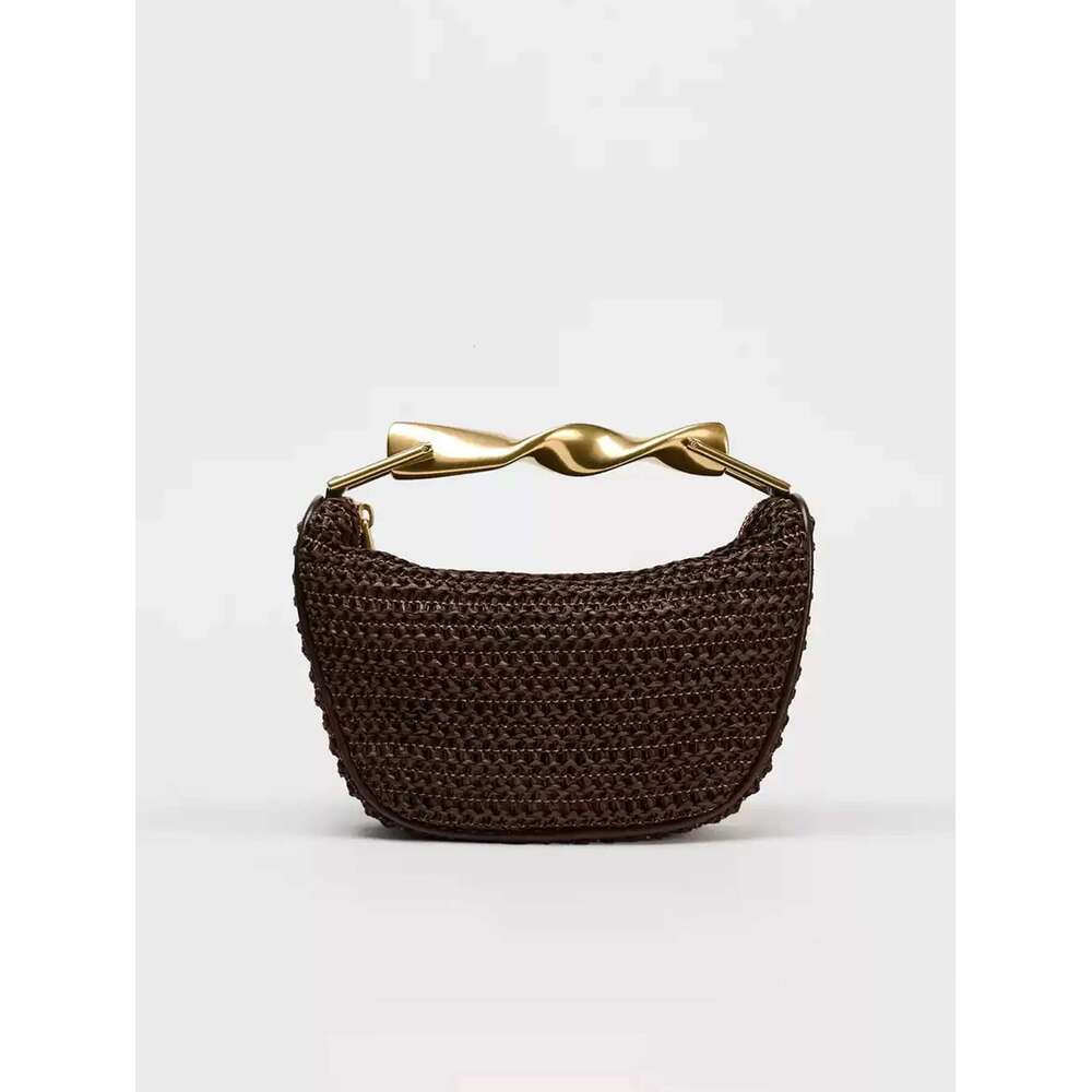 New Arrival Twisted Handle Woven Designer Bag Brown Summer Beach Bag Handbag Luxury Casual Style Small Unique