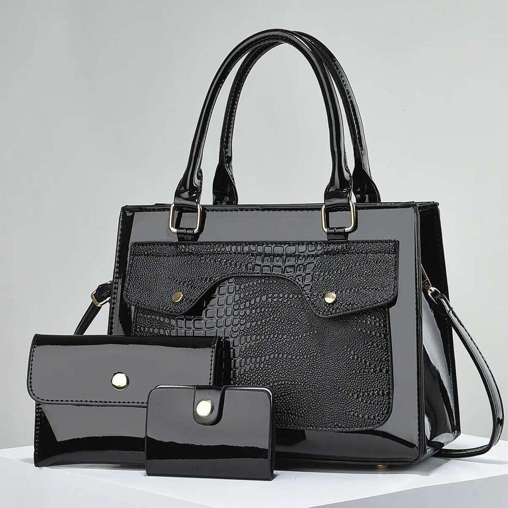 Large Capacity Bright Leather Hundred Girls Handbag High Quality Snake Print Three Piece Women's Bag PU Material