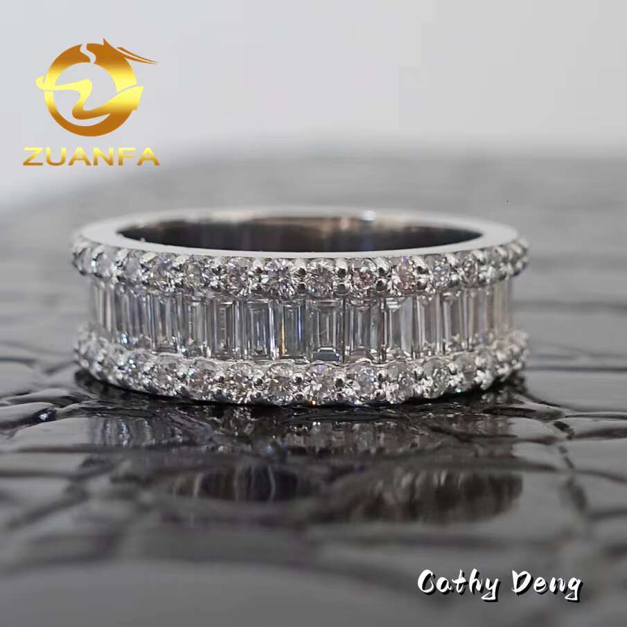 Lawstick cutting moissanite diamond hip-hop hoop pure silver men and women ice out ring