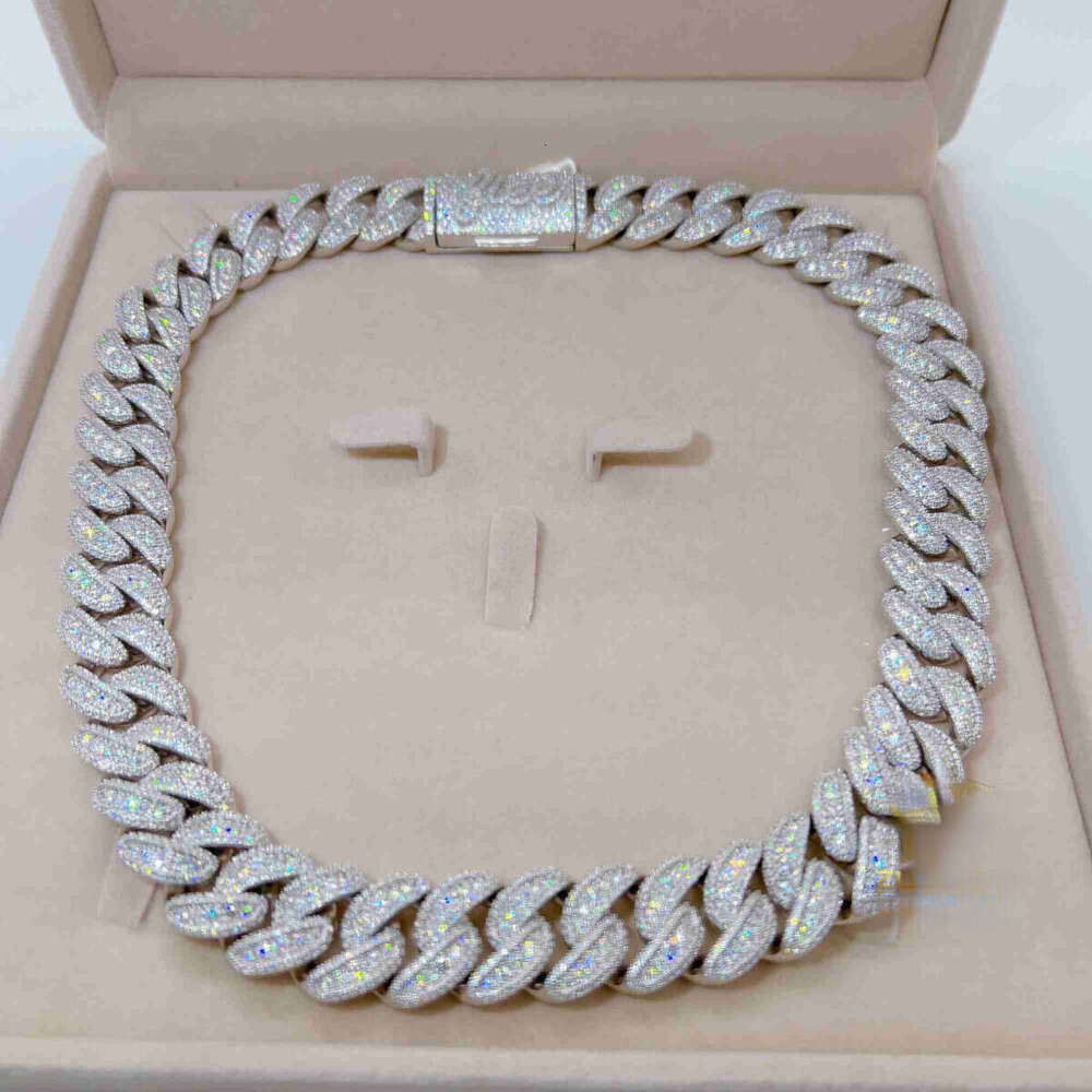 Pendant Necklaces 18MM VVS Moissanite Iced Out Dia Gold Color Sterling Sier Men Necklace Miami Cuban Link Chain