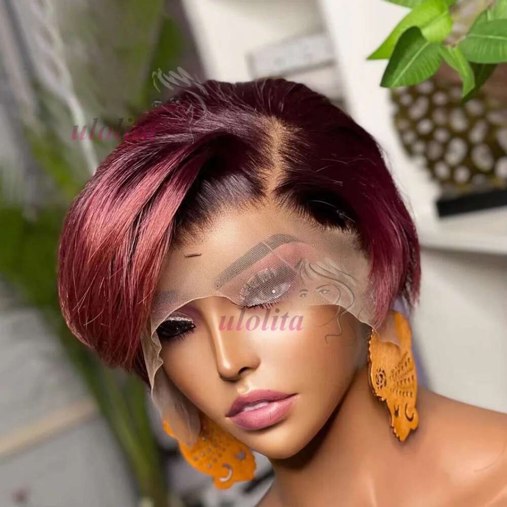 99Jpixie Cut 13X4 Transparent Front Wigs For Women Short Bob Inidan Pre Plucked Lace Frontal Human Hair Wig 180 Density