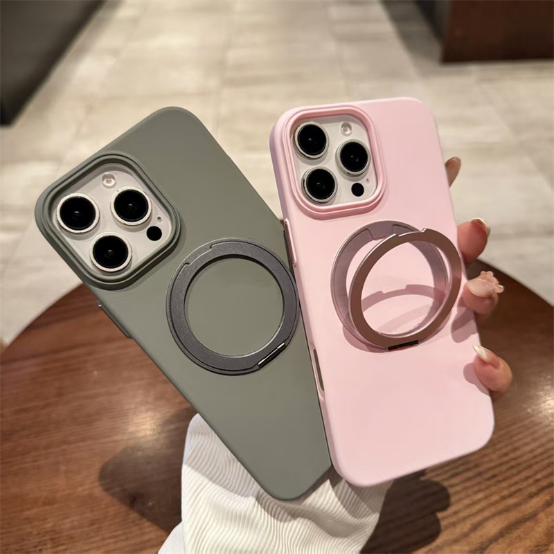 Luxury Magnetic Stand Matte Case For iPhone 16 15 14 Plus 13 Pro Max 360° Rotation Ring Holder Magsafe Cover