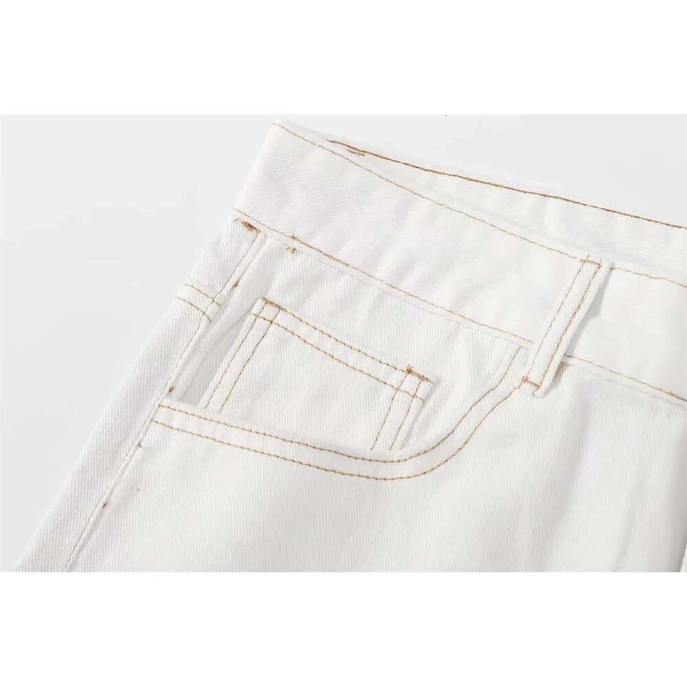 Summer New Women's Clothing With Contrasting Bright Lines And Rolled Hem High Waisted Loose Casual Straight Leg Jeans Designer